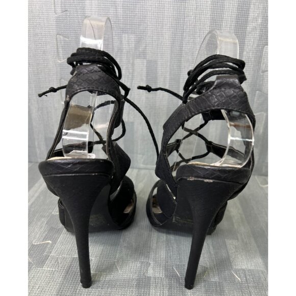 Qupid Gladiator Stiletto Heels Black Women's Size 7 Open Toe Tie Faux Leather - Picture 6 of 11